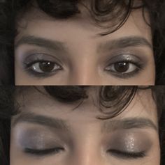 Dark Shimmer Eyeshadow, Indie Sleeze Eye Makeup, Grey Eye Makeup Looks, Grey Makeup Ideas, Smudgy Eye Make Up, 90s Whimsigoth Makeup, Makeup For Grey Outfit, 90s Messy Makeup, Dusty Makeup