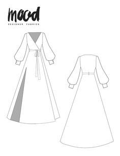 the sewing pattern for a dress with long sleeves and an open back, is shown