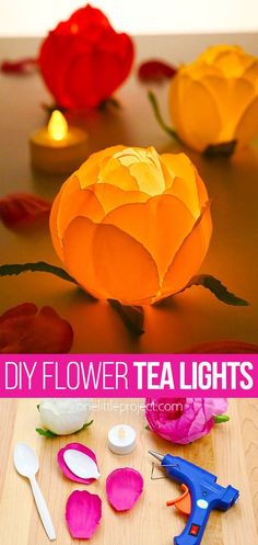 the diy flower tea lights are ready to be made