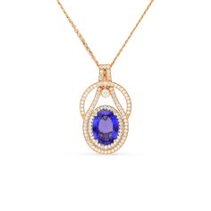 The 7.20 Oval-cut Tanzanite set with 1.35-carat white diamonds halo on two-tone 18K yellow and rose gold
The Pendant design can be customized to suit your particular taste &amp; budget with any Size, Color &amp; Clarity Combination of Certified Natural Diamond or Gemstone in 14/18K gold or Platinum.
 
I offer a Free virtual Consultation from the comfort of your home. So you can personally get to know me, and in which I will give you the tools and resources and create an exciting buy Luxury Oval Tanzanite Necklaces, Elegant Tanzanite Oval Pendant Jewelry, Elegant Tanzanite Oval Pendant Necklace, Virtual Consultation, Diamond Flower Pendant, Tanzanite Pendant, Tanzanite Stone, Pave Pendant, Ruby Pendant