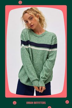 BDG sweater in a slouchy, oversized fit. Designed in a soft, chunky knit featuring a crew neckline, drop shoulder long sleeves and ribbed knit trim throughout. Some colorways are topped with colorblocking for a retro touch. Only at Urban Outfitters. Features BDG Oaklyn oversized crew neck pullover sweater Soft midweight knit Ribbed knit trim throughout Crew neckline with drop shoulder long sleeves Oversized fit Regular length Easy pull-over style UO exclusive Content + Care 60% Cotton, 40% acryl Relaxed Fit Crew Neck Sweater For Fall, Fall Crew Neck Sweater With Ribbed Neckline, Oversized Sweater With Ribbed Crew Neck, Fall Crew Neck Knit Sweater, Casual Green Textured Knit Sweater, Green Textured Knit Casual Sweater, Casual Green Soft Knit Sweater, Green Soft Knit Casual Sweater, Green Cotton Soft Knit Sweater