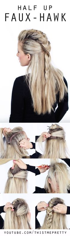 Trenza Summer Hair Tutorials, Five Minute Hairstyles, Fishtail Braid, Faux Hawk, Edgy Hair, Half Up Hair, Hair Envy, Hair Dos, Half Up