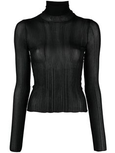 black semi-sheer construction ribbed knit high neck long sleeves straight hem Givenchy Clothing, Versace Outfit, Roll Neck Sweater, Givenchy Women, Knitted Tops, Mock Neck Top, High Neck Long Sleeve, Roll Neck, Lady Dior