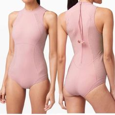 Brand New Swimwear From Lululemon With Tags Model Name Is Swell Seeker Paddle Suit In Color Rose Mellow Size 2 (Fits Small) Has A Long Zipper In The Back Color Is Not As Light As The Model Picture And More A Muted Pink Color (Still Beautiful!) Fabric Is Four-Way Stretch With Uv Protection And Added Xtra Life Lycra Fibre For Improved Chlorine And Salt Resistance Designed For: Water Perforated Panels: Help With Water Flow (Don't Forget Sunscreen Here!) Zipper Garage: Helps Protect Your Chin From U Sporty Summer Activewear For Relaxation, Spring Athleisure Swimwear For Workout, Pink Athleisure Activewear For The Beach, Spring Athleisure Activewear For Swimming, Pink High Stretch Athleisure Swimwear, High Stretch Pink Swimwear For Yoga, Pink Athleisure Swimwear, Pink Athleisure Activewear For Relaxation, Sporty Spring Activewear For Relaxation