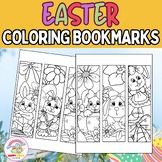 the easter coloring bookmarks are in front of an image of some eggs and flowers