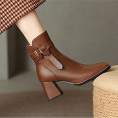 CHIKO Serenela Square Toe Block Heels Ankle Boots feature leather upper, synthetic lining, rubber sole. Heel height is approx. 2.75" (7 cm) Casual Women Shoes, Trending Heels, Modern Boots, Short Leather Boots, Boots Square Toe, Chunky Heel Shoes, Buckle Ankle Boots, Block Heel Ankle Boots, Ankle Heels