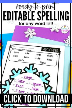 a snowflake spelling game with the words editable and printable for any word list