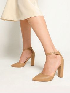 Women Ankle Strap Chunky Heel High Heels Pumps Closed Pointed Toe Fashionable Elegant Wedding Pump Shoes Apricot/PU Elegant    Plain Court Pumps   Women Shoes, size features are:Bust: ,Length: ,Sleeve Length: Ankle Strap Chunky Heels, Wedding Pumps, Heels Pumps, High Heel Pumps, Chunky Heel, Pump Shoes, Chunky Heels, Women's Pumps, Elegant Wedding