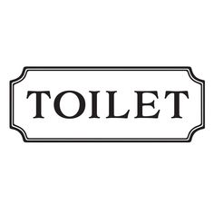 a black and white sign that says toilet on it's front side, with the word