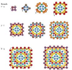 four different colored squares are shown in the same pattern, and each has an odd shape