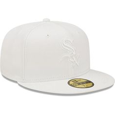 Officially Licensed MLB Men's New Era White on White 59FIFTY Fitted Hat - Chicago White Sox   This authentic Fanatics baseball hat is perfect for showcasing team spirit.  Flat bill design with ability to curve for a super trendy look and great addition to your sports apparel collection.         High Crown, Structured fit, Embroidered graphics with raised details      Six-panel construction with eyelets     Brand: New Era      Material: 100% Polyester          Care: Wipe clean with a damp cloth     Color: White     Imported Bill Design, Sox Hat, Chicago Shopping, White On White, Baseball Fan, Sports Apparel, White Sock, Fitted Hat, Chicago White Sox