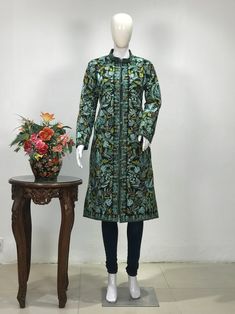 Traditional Long Sleeve Outerwear With Intricate Embroidery, Traditional Green Outerwear With Floral Embroidery, Kashmiri Coat Women, Traditional Outerwear With Multicolor Floral Embroidery, Kashmiri Jackets For Women, Indian Jackets, Kashmiri Embroidery, Black Overcoat, Bohemian Jackets