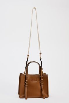 MINI SHOPPER - Dark tan | ZARA United States On-the-go Box Bag With Detachable Double Handle, Top Handle Box Bag For Errands, Trendy Box Bag With Handle Drop For Errands, Top Handle Box Bag With Detachable Strap For Errands, On-the-go Satchel With Double Handle, Satchel Box Bag With Handle Drop For Errands, Handheld Tan Satchel For Shopping, Tan Handheld Bag With Detachable Handle, Crossbody Box Bag With Top Carry Handle