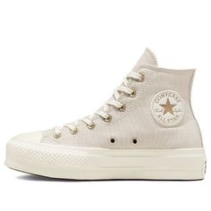 (WMNS) Converse Chuck Taylor All Star Lift Platform High 'Golden Elements' A02205C (SNKR/Casual/Women's/High Top) Converse High Tops Outfit, Converse Shoes Women, High Top Platform Converse, High Tops Outfit, Cream Converse, Cute Converse Shoes, High Top Converse Outfits, Color Converse, Cute Converse