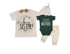 Big Sister / Little Brother Set Includes: Big Sister shirt Headband Little Brother Bodysuit Beanie 0-3 M Pants Big Sister Little Brother, Bringing Baby Home, Outfit Matching, Sibling Shirts, Sister Shirt, Brother Shirts, Big Sister Shirt, Take Home Outfit, Matching Baby