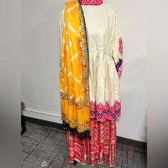 We Are New Designers And Looking To Get Exposure Off Poshmark. This Lengha Comes With A Peplum Blouse Lengha, And Duppata Traditional Navratri Peplum Dresses, White Salwar Kameez With Traditional Drape For Spring, White Traditional Drape For Spring, White Silk Summer Sets, Traditional Peplum Dresses For Festivals, Multicolor Silk Sharara For Summer, White Anarkali Silk Dress, Multicolor Bohemian Sharara For Spring, Traditional Peplum Dress For Festive Occasions