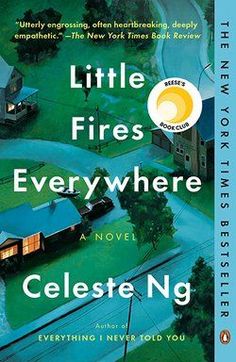 a book cover for little fires everywhere by celesie ng with an aerial view of houses