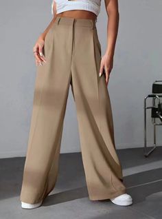 Lasaky - High Waist Wide Leg Loose Fit Straight Pants with Flowing Silhouette Work Pants Women, Costume Intero, Women Pants Casual, Slim Waist, Straight Pants, Work Pants, Casual Fits, Wide Leg Trousers, Women Clothing