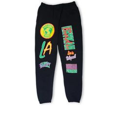 Nwt Large Chinatown Market Badubotron Joggers/Sweatpants $95 Msrp Green Bottoms With Letter Print For Streetwear, Sporty Graphic Print Bottoms For Streetwear, Black Graphic Print Loungewear Pants, Athleisure Graphic Print Lounge Pants, Athleisure Graphic Print Loungewear Pants, Athleisure Graphic Print Pants For Loungewear, Urban Cotton Sweatpants With Graphic Print, Urban Black Sweatpants With Graphic Print, Sporty Graphic Print Pants For Streetwear