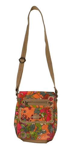 Sakroots Orange Floral Print Crossbody Messenger Flap Purse Bag Coated Canvas Orange Purse, Orange Floral Print, Purse Bag, Floral Print, Floral Prints, Purse, Orange, Canvas, Floral