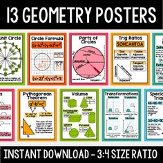 posters with different types of geometric shapes and numbers for the classroom to use on their own walls