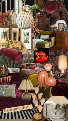 a collage of different types of furniture and decor