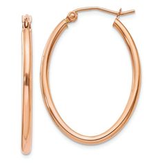 14k rose gold oval hoop earrings. Measure approximately 1 5/16"L x 1/16"W and have wire and clutch closure. Oval Rose Gold Hoop Earrings For Formal Occasions, Rose Gold Oval Hoop Earrings For Formal Occasions, Formal Oval Rose Gold Hoop Earrings, Oval Hoop Earrings, Shopping Spree, Gold Material, Jewelry Shop, Ring Size, Hoop Earrings