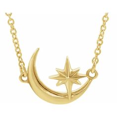 14K Yellow Crescent Moon & Star 16-18 Necklace- Moon Star Necklace, Gold Crescent Moon, Celestial Necklace, Star Pendant Necklace, Bow Jewelry, Moon And Star, White Gold Necklaces, Sell Gold, Moon Star