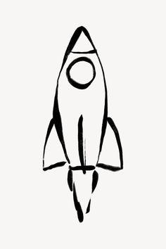 a black and white drawing of a rocket ship