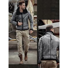 This aviator jacket for men is designed in an amazing casual style in order to reveal your great fashion taste. The B3 flight jacket is made from fur, wool, sheepskin and shearling materials for a warm and soft feel during winter. It's a solid patterned bomber jacket that has a zipper closure and a turn-down collar.

Specifications
Brand Name: GeraldBlack
Hooded: No
Thickness: Thick （Winter)
Outerwear Type: Leather & Suede
Detachable Part: NONE
Lining Material: Wool
Decoration: Fur
Decoration: P Mens Fashion Blazer, Coat Fur, Winter Outerwear, Aviator Jackets, Jackets Men Fashion, Mens Fashion Casual Outfits, Flight Jacket, Mens Winter Fashion, Mens Casual Outfits