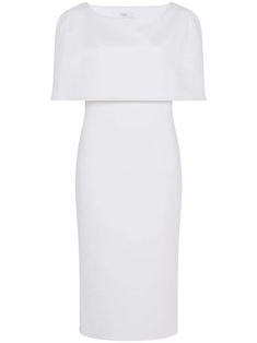 white sleeveless cape design below-knee length no pockets internal logo patch Dress Logo, Cape Designs, White Slip Dress, Rosetta Getty, Shift Dress Black, Cape Dress, White Sleeveless, Exclusive Fashion, Fitted Silhouette