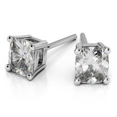 Two beautifully cut 1/2 carat diamond earrings in platinum to add an elegant finish to any outfit. Each cushion cut diamond is F color, VS2 clarity, and weighs 1/4 carat for a total diamond weight of 1/2 carat. Set in platinum prong settings. Cushion Cut Diamond Earrings, Diamond Earrings Wedding, Vintage Diamond Earrings, Buying Gold, Cushion Cut Diamond, Solitaire Pendant Necklace, Cushion Diamond, Natural Diamond Engagement Ring, Cushion Cut Diamonds