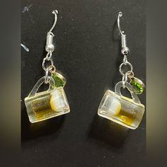 Made Some Cute Little Beer Mug Dangle Earrings With Green Gem Casual Yellow Earrings For Gift, Casual Yellow Earrings Perfect For Gifts, Yellow Glass Earrings For Gift, Casual Yellow Drop Earrings, Ear Crawler Earrings, Green Gem, Turquoise Drop Earrings, Crescent Moon Earrings, Purple Grapes