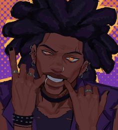 a drawing of a woman with dreadlocks making the middle finger sign and holding her hand up to her mouth