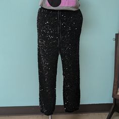 These Are High-Waisted Sequin Knit Joggers With An Elastic Waist Featuring Side Pockets And A Front Self Tie. The Fabric Is Velour. Sparkle Pants, Sequin Knit, Knit Joggers, White Birch, Holiday Colors, Track Pants, Pant Jumpsuit, Elastic Waist, Sequin