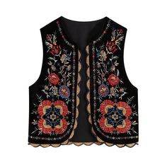 PRICES MAY VARY. [❀Skinny Material❀]: women sleeveless embroidered floral cardigan vest made of premium polyester material, skin-friendly, close-fitting, softy and durable, comfortable and breathable to wear, easy to put on and easy to take off, suitable for summer and autumn exchange season. [❀Versatile Design❀ ]: Vintage Y2K open front sleeveless Cardigan tops, simple but not brief, vintage embroidered floral solid color vest top, practical and versatile, y2k velet sequins embroidered floral c Embroidered Vest, Velvet Vest, Floral Vests, Embroidered Crop Tops, Embroidered Velvet, Flared Sleeves Top, Chic Shirts, Mode Boho, Short Cardigan