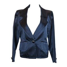 Vintage YSL Navy Satin Smoking jacket with brushed black buttons. French Size 36. This pre-owned garment is in great vintage condition. Measurements: Bust: 39" Waist: 29” Sleeve length: 23.5" Length: 24" Laquan Smith, Vintage Ysl, Satin Blazer, Jacket Vintage, Black Button, Yves Saint Laurent, Women's Blazer, Saint Laurent, Sleeve Length