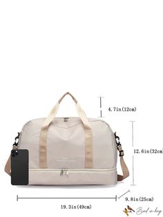 BirdinBag - Refined Letter Duffel: Sleek and Sophisticated Travel Bag Elegant Rectangular Duffle Bag For Errands, Elegant Shoulder Travel Bag For Errands, Chic Duffle Bag With Large Capacity For Daily Use, Chic Large Capacity Duffle Bag For Daily Use, Elegant Beige Satchel Travel Bag, Beige Large Capacity Weekender Bag For Errands, Elegant Beige Travel Bag For On-the-go, Rectangular Beige Gym Bag For Everyday Use, Rectangular Beige Gym Bag For Everyday