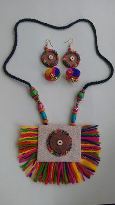 Navratri Jwellery Ideas, Navratri Craft, Fabric Jewelry Necklace, Hand Painted Necklace, Crochet Jewelry Patterns