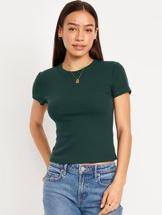 Snug Crop T-Shirt | Old Navy Basic Solid Cropped T-shirt With Crew Neck, Green Fitted Cropped T-shirt With Crew Neck, Basic Solid Crew Neck Cropped T-shirt, Fitted Casual Cropped T-shirt With Crew Neck, Basic Solid Color Cropped T-shirt, Everyday Crew Neck Cropped T-shirt, Crew Neck Cropped T-shirt For Everyday, Solid Crew Neck Cropped T-shirt For Everyday, Fitted Basic Crew Neck Short Sleeve Top