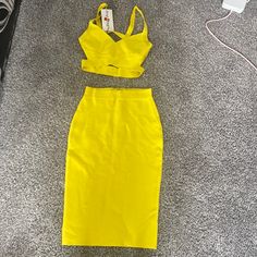 2 Piece Yellow Set From Whoinshop. Brand New With Tags Yellow Two-piece Dress For Spring, Spring Yellow Two-piece Dress, Dresses Two Piece, Red Lace Midi Dress, Choker Dress, Black Polka Dot Dress, Abstract Dress, Floral Cocktail Dress, Lane Bryant Dresses