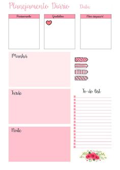 the printable planner with pink flowers and hearts