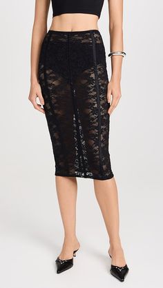 Fleur du Mal Le Stretch Lace Pencil Skirt | Shopbop Chic Stretch Lace Skirt, Chic Lace Skirt With Stretch, Elegant Nylon Bottoms For Night Out, Elegant Fitted Nylon Bottoms, Black Lace Fitted Bottoms, Fitted Black Lace Bottoms, Fitted Skirt With Lace Trim For Night Out, Fitted Lace Trim Skirt For Night Out, Stretch Lace Bottoms For Night Out