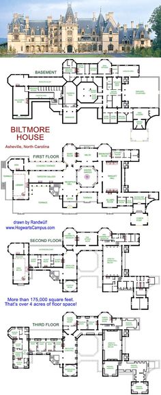 the floor plan for an old mansion with lots of rooms and bathrooms in each room