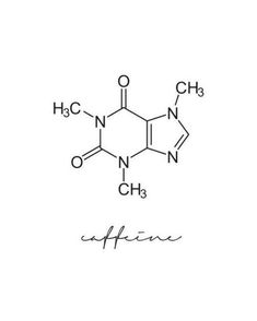 the structure of caffeine is shown in black ink on a white paper background