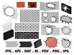 an image of a brick wall and hole in the middle with text that says svg eps