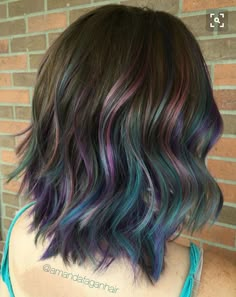 Peacock Hair Color, Dreamy Hairstyles, Oil Slick Hair, Slick Hair, Peacock Hair, Peekaboo Hair, Oil Slick, Colored Hair, Hair Dye Colors