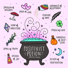 a pot full of different things that say positivity