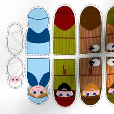 paper cut outs showing different shapes and sizes of snowboards with cartoon faces on them