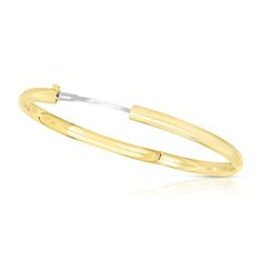 Simple and versatile, this 14K gold bangle bracelet is a look your mini fashionista will love to style. Hollow 14K gold This classic bangle features a polished 4.5mm-wide design 5.5 inches in circumference; hinged box clasp Stackable Classic Bangle, Classic Stackable Hoop Bangle, Classic Gold Bracelet With Spring Ring Clasp, Classic Hoop Bracelets With Polished Finish, Classic Polished Hoop Bracelets, Classic 14k Gold Bracelet With Shiny Finish, Classic White Gold Bangle In 14k Gold, Classic Bangle Bracelet With Spring Ring Clasp, Classic Hoop Bangle For Formal Occasions